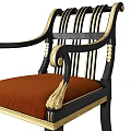 Classic Lounge Chair With Black Frame Gold Accents And Orange Cushioned Seat