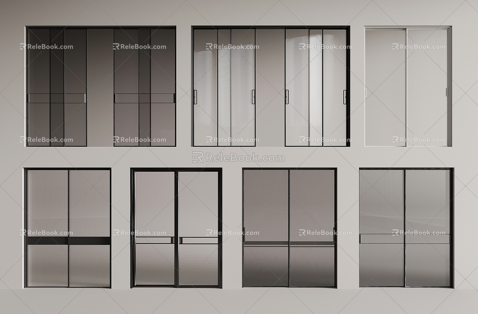 Modern metal frame glass sliding door 3d model