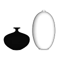 Two Black And White Ceramic Vases Round Short And Oval Tall On Light Gray Background