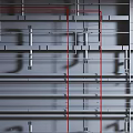 Industrial Pipes System With Red And Gray Pipes And Metal Frame Structure Design