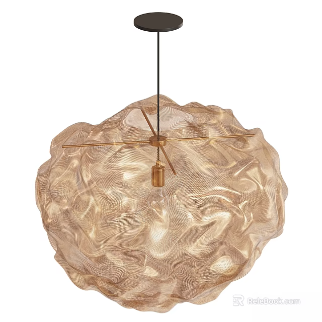 Stylish Modern Gold Textured Spherical Chandelier with Artistic Metal Frame and Transparent Design 3d model 