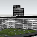 Modern Commercial Complex With High Rise Buildings Green Spaces And Pedestrian Areas