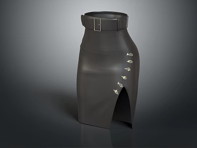 Stylish Black Skirt With Belt Metal Studs And Split Design 3d model
