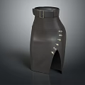 Stylish Black Skirt With Belt Metal Studs And Split Design 3d model