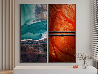 Modern Landscape Paintings With Blue Red Tones And Natural Scenery For Interior Decor 3d model