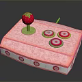 Pink Fabric Box With Strawberry Decoration Circular Buttons And Edge Patterns