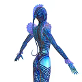 Blue Elven Mythical Creature With Intricate Body Patterns And Winged Shoulders