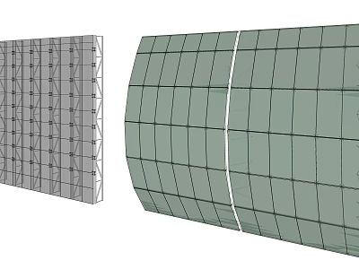 Modern Building Facade With Curved Grid Structure Green Panel And Gray Frame 3d model