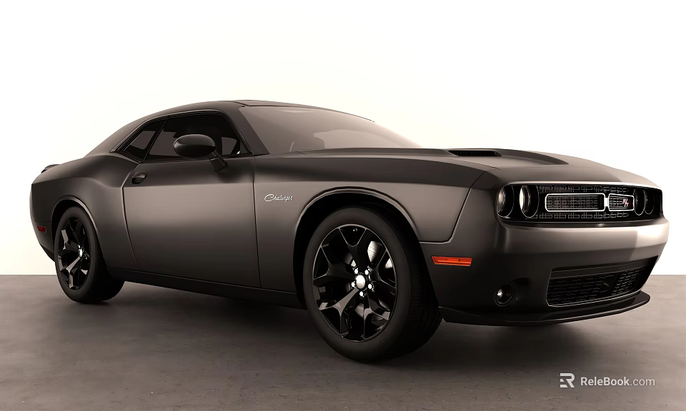 Black Dodge Challenger Muscle Car With Sleek Body And Black Wheels 3d model 