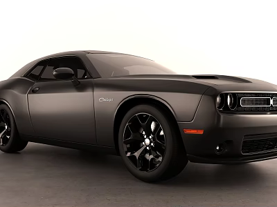 Black Dodge Challenger Muscle Car With Sleek Body And Black Wheels 3d model