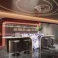 Modern Luxury Indoor Bar Counter With Marble Top LED Lights Bar Stools And Wine Shelf