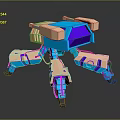 Mechanical Creature 3D Model With Multi Legged Structure And Blue Pink Purple Hues 3d model