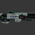 Futuristic Tactical Weapon With Metallic Structure And Red Blue Accents