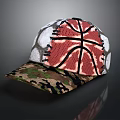 Stylish Cap With Basketball Pattern Soccer Texture And Camouflage Brim Mesh Design