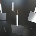 Multiple Square Metal Plates With White Cylinders And Copper Tops On Black Background With Reflections