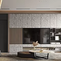 Modern Living And Dining Room With Beige Sofa Round Mirror Green Plants And Dining Table