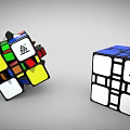 Two Different Rubik's Cubes Colorful Twisted And Blue White Solved Puzzle Toys