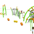 Green Orange Outdoor Playground Equipment with Climbing Nets Swings Slides for Kids Play Area