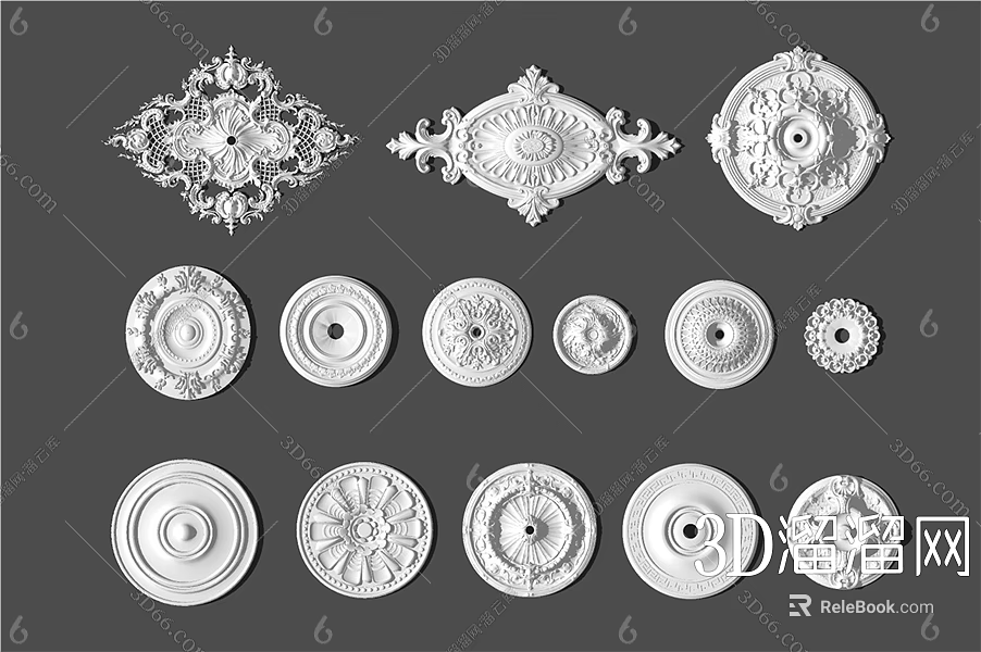 Decorative Ceiling Medallions with Ornate Patterns and Various Styles for Interior Design 3d model