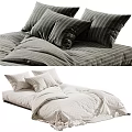 Gray And Beige Check Bed Linen With Pillows And Quilt For Bedroom