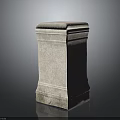 Light Gray Stone Pedestal With Square Base Carved Details And Decorative Edges