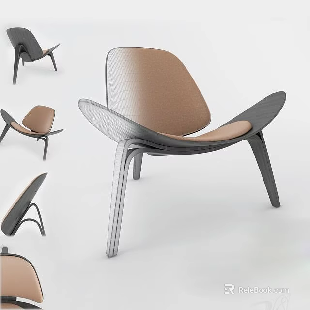 Modern Leisure Chair With Curved Backrest Light Brown Seat And Dark Gray Frame 3d model 