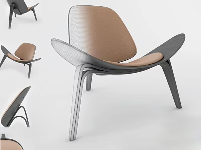 Modern Leisure Chair With Curved Backrest Light Brown Seat And Dark Gray Frame 3d model