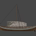 Traditional Wooden Yacht With Sail Mast Rowing Seats And Blue Trim Design