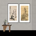 Traditional Chinese Paintings With Bamboo Calligraphy And Landscape Art In Interior Decor