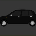 Black Vintage Small Car With Front Grille Round Headlights Silver Door Handles On Reflective Surface