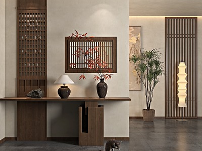 New Chinese Zen Hallway New Chinese Entrance Hallway Zen Song Aesthetics Hallway Potted Plant Hanging Painting model