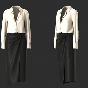 White Shirt Leather Skirt Women's Dress White Collar Clothing Women's Clothing Black Skirt Mature Clothes 3d model