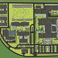 Modern Office Landscape with Multiple Buildings Central Garden and Green Areas