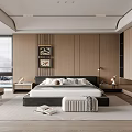 Modern Bedroom Interior Design With Wooden Wardrobes King Size Bed Window Decorative Paintings And Rug