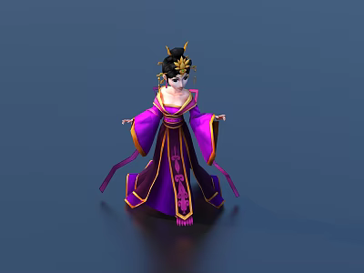 Game Movie Female Character In Traditional Purple Robe With Golden Ornaments And Elegant Headdress 3d model
