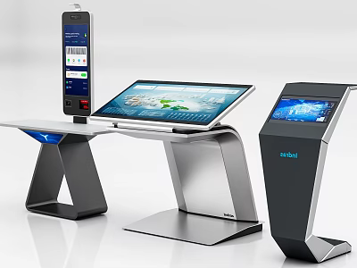Public Facilities Self Service Information Kiosks With Touch Screens And Modern Metal Stands 3d model