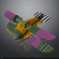 Colorful Cosmic Biplane Aircraft Model With Orange Green Pink And Black White Stripes