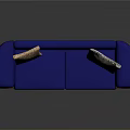 Stylish Blue Sofa With Two Patterned Cushions And Wooden Legs For Living Room