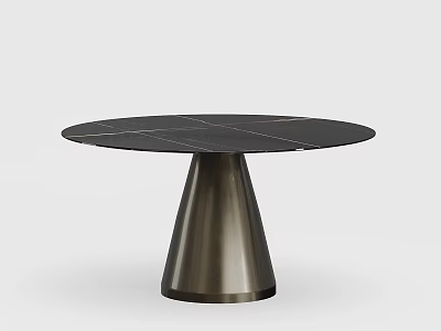 Round Black Marble Dining Table With Modern Metal Cone Shaped Base And Spliced Texture Top 3d model