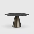 Round Black Marble Dining Table With Modern Metal Cone Shaped Base And Spliced Texture Top