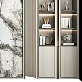 Elegant Marble Texture Background Wall With Side Display Cabinets And Decorations 3d model