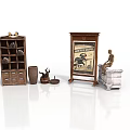 Vintage Architectural Interior Design With Wooden Bookshelf Framed Art Sculpture And Decorative Vases