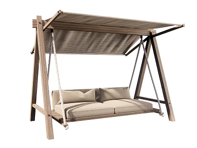 Outdoor Wooden Frame Swing Chair With Canopy Double Seated Cushioned Modern Design 3d model