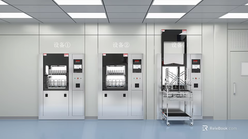 Other Laboratory Equipment Room Interior With Three Machinery Cabinets And Trolley 3d model 