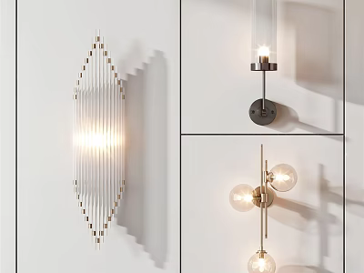Modern Wall Lamps With Glass Striped Cylindrical And Spherical Metal Designs For Home 3d model