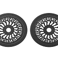 Two Black Circular Ceiling Lamp Plates with Intricate Hollow Pattern Design
