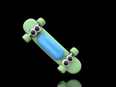 Inflatable Green Skateboard Shaped Toy With Blue Accent On Black Background 3d model
