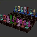 Elegant Chess Set with Black and Silver Pieces Arranged on Glossy Chessboard