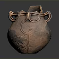 Ancient Clay Sculpture Carving With Broken Top Ear Shaped Handles And Intricate Patterns