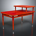 Modern Red Wooden Bedside Table With Two Tier Shelves And Metal Legs